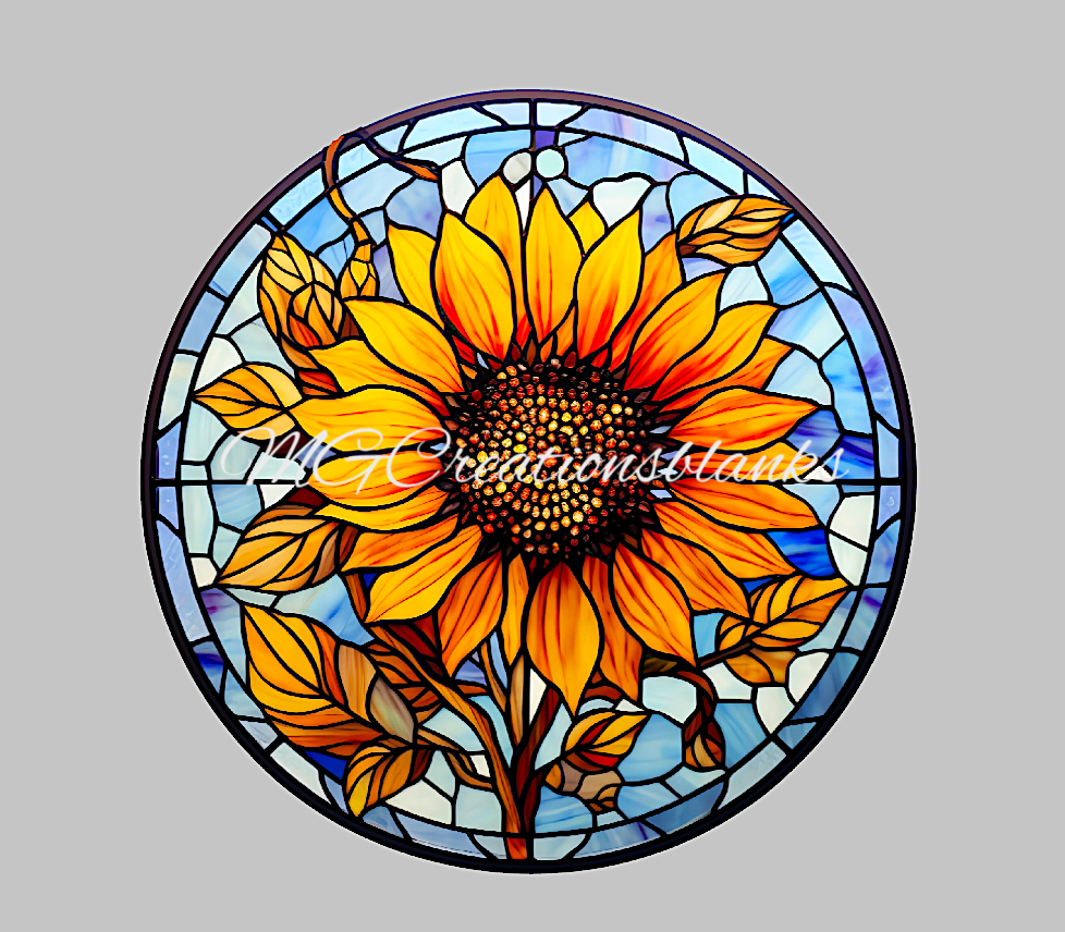 Sunflower stained glass decal and acrylic blank for badge reels, vinyl decal, acrylic blank, decal, vinyl decal, cast acrylic, badge reel, Stained glass sunflower badge reel