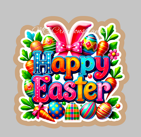 Happy Easter clear acrylic blank for badge reels with matching vinyl decal, bunny acrylic blank, Easter decal, Easter DIY acrylic blank, Happy Easter bunny craft blanks
