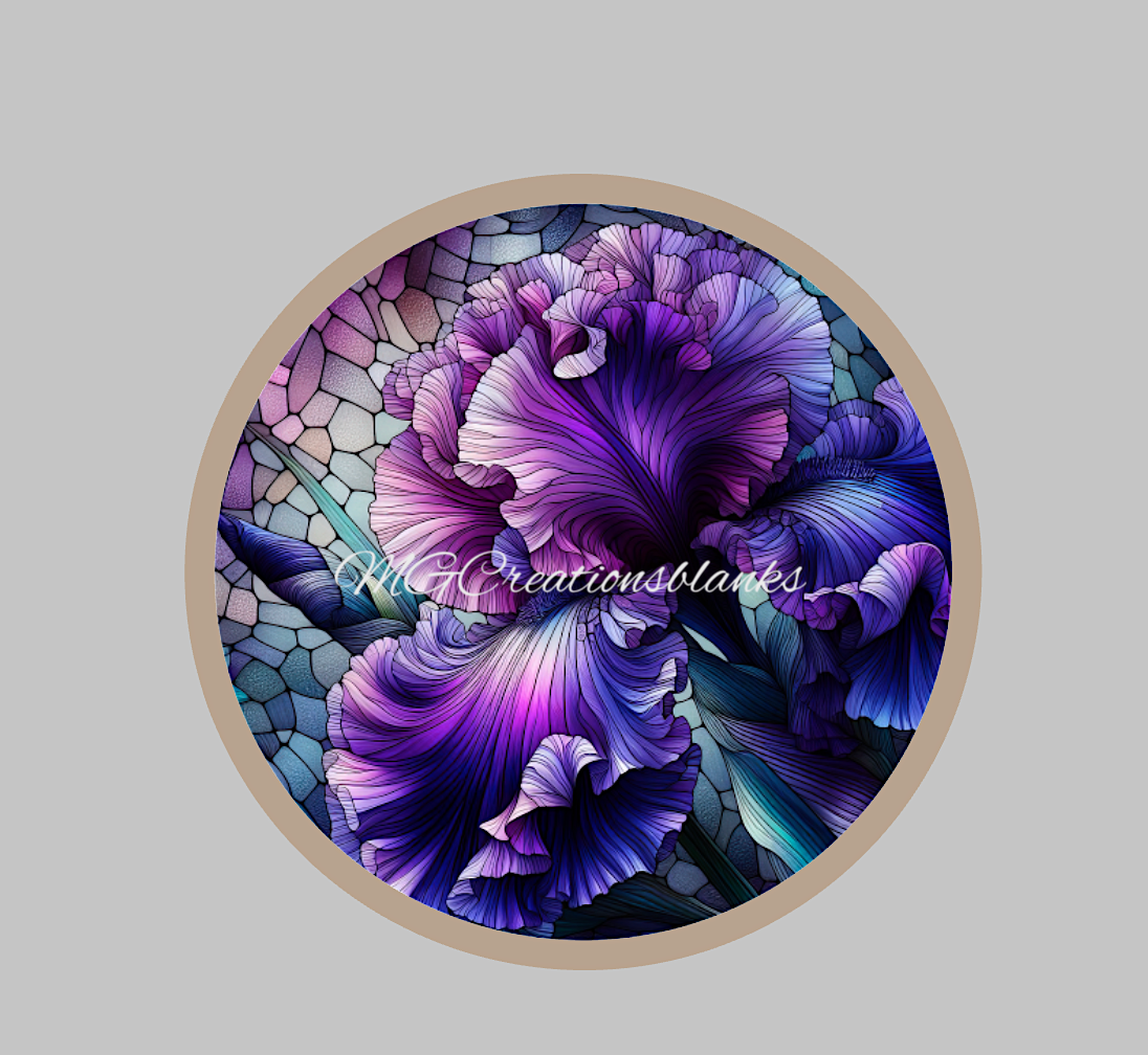 Irish stained glass decal and acrylic blank for badge reels, Iris vinyl decal, cast acrylic for badge reel, Stained glass iris badge reel