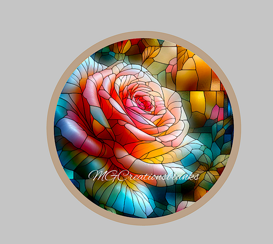 Rose stained glass decal and acrylic blank for badge reels, rose vinyl decal, cast acrylic for badge reel, Stained glass rose badge reel
