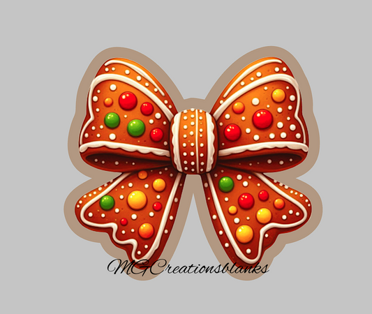 Gingerbread cookie bow clear acrylic blank for badge reel with matching vinyl decal, acrylic blank, gingerbread cookie decal, Gingerbread croquette bow vinyl decal, Gingerbread croquette bow clear acrylic blank