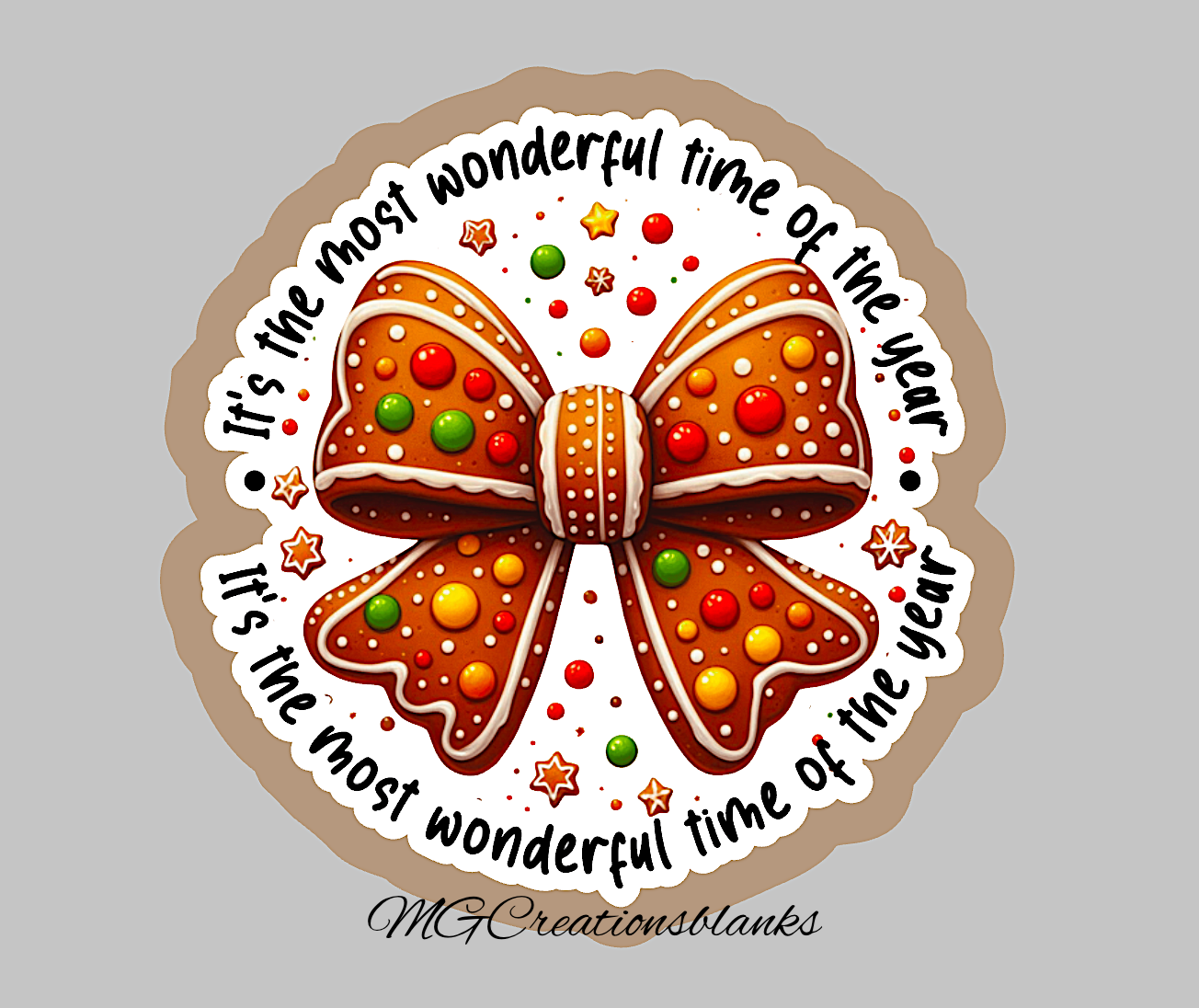 Gingerbread cookie bow clear acrylic blank for badge reel with matching vinyl decal, acrylic blank, gingerbread cookie decal, Gingerbread croquette bow vinyl decal, Gingerbread croquette bow clear acrylic blank