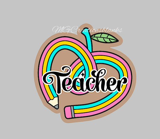 Teacher heart clear acrylic blanks for badge reels & vinyl decal, teacher heart acrylic blank, back to school decal, teacher decal, teacher apple cast acrylic, pencil badge reel