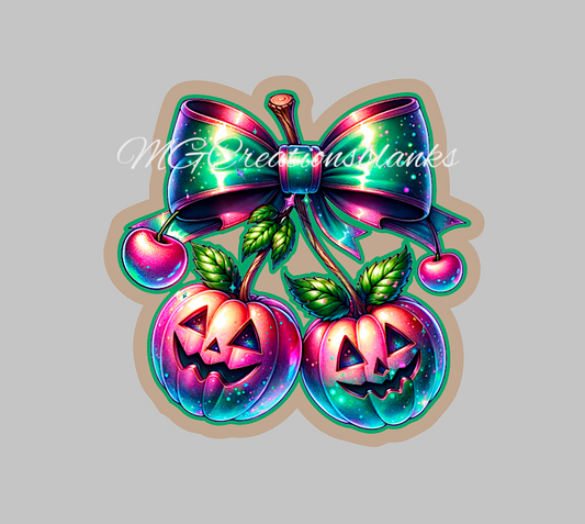 Cherry pumpkins clear acrylic blanks for badge reels with matching vinyl decal, Cherry pumpkins acrylic blank, pumpkin vinyl decal, Halloween cherry, cherry pumpkins acrylic blank, Halloween