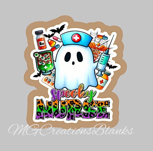 Halloween nurse clear acrylic blanks for badge reels with matching vinyl decal, spooky nurse acrylic blank, spooky nurse vinyl decal, Halloween spooky nurse acrylic blank, spooky nurse