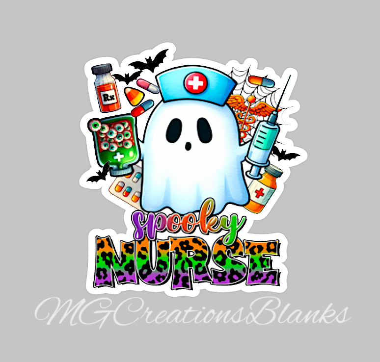 Halloween nurse clear acrylic blanks for badge reels with matching vinyl decal, spooky nurse acrylic blank, spooky nurse vinyl decal, Halloween spooky nurse acrylic blank, spooky nurse