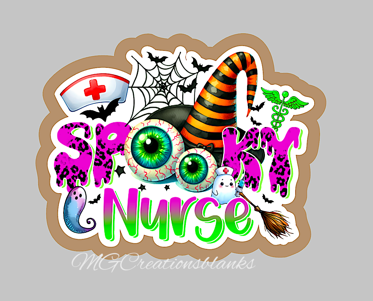 Halloween nurse clear acrylic blanks for badge reels with matching vinyl decal, spooky nurse acrylic blank, spooky nurse vinyl decal, Halloween spooky nurse acrylic blank, spooky nurse