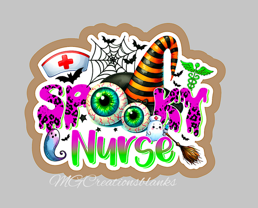 Halloween nurse clear acrylic blanks for badge reels with matching vinyl decal, spooky nurse acrylic blank, spooky nurse vinyl decal, Halloween spooky nurse acrylic blank, spooky nurse