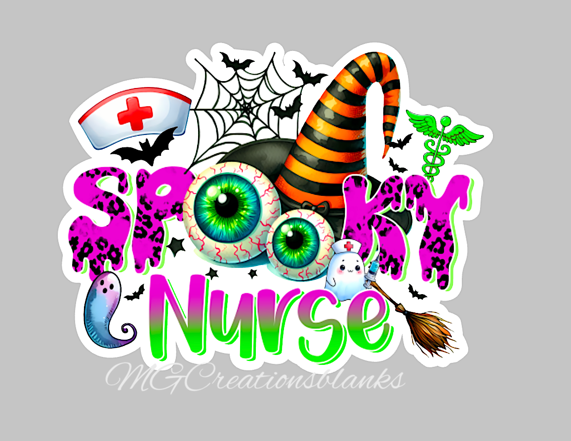 Halloween nurse clear acrylic blanks for badge reels with matching vinyl decal, spooky nurse acrylic blank, spooky nurse vinyl decal, Halloween spooky nurse acrylic blank, spooky nurse