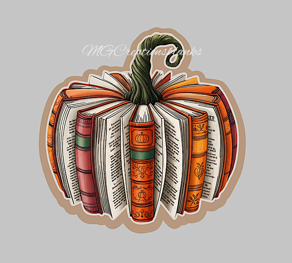 Pumpkin books clear acrylic blanks for badge reels with matching vinyl decal, Books vinyl decal, Pumpkin, teacher acrylic blank