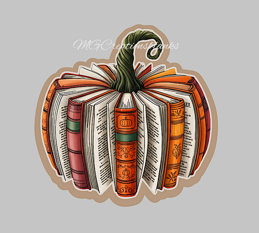 Pumpkin books clear acrylic blanks for badge reels with matching vinyl decal, Books vinyl decal, Pumpkin, teacher acrylic blank