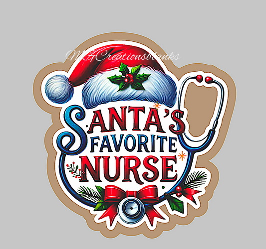 Santa's favorite nurse clear acrylic blank for badge reel with matching vinyl decal, Santa's favorite nurse acrylic blank, Nurse vinyl decal, Christmas decal, acrylic, Christmas nurse acrylic blank, Nurse crew, Nurse