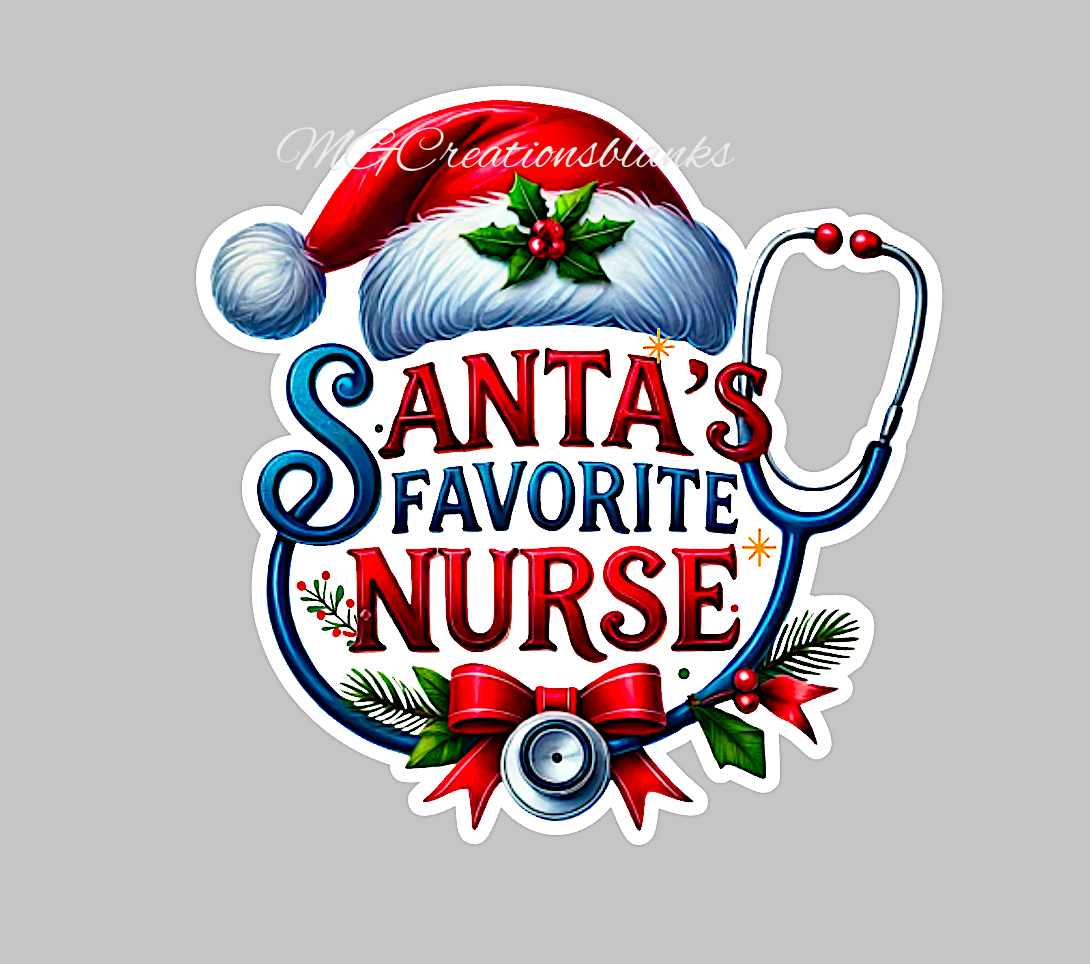 Santa's favorite nurse clear acrylic blank for badge reel with matching vinyl decal, Santa's favorite nurse acrylic blank, Nurse vinyl decal, Christmas decal, acrylic, Christmas nurse acrylic blank, Nurse crew, Nurse