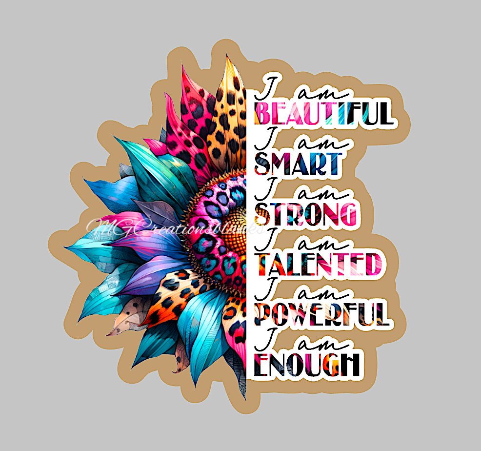 I am beautiful, I am strong, I am enough acrylic blanks & vinyl decal, acrylic blank, decal, vinyl decal, cast acrylic, Strong, Beautiful, Enough clear acrylic blank, clear acrylic blank badge reel, enough acrylic blank