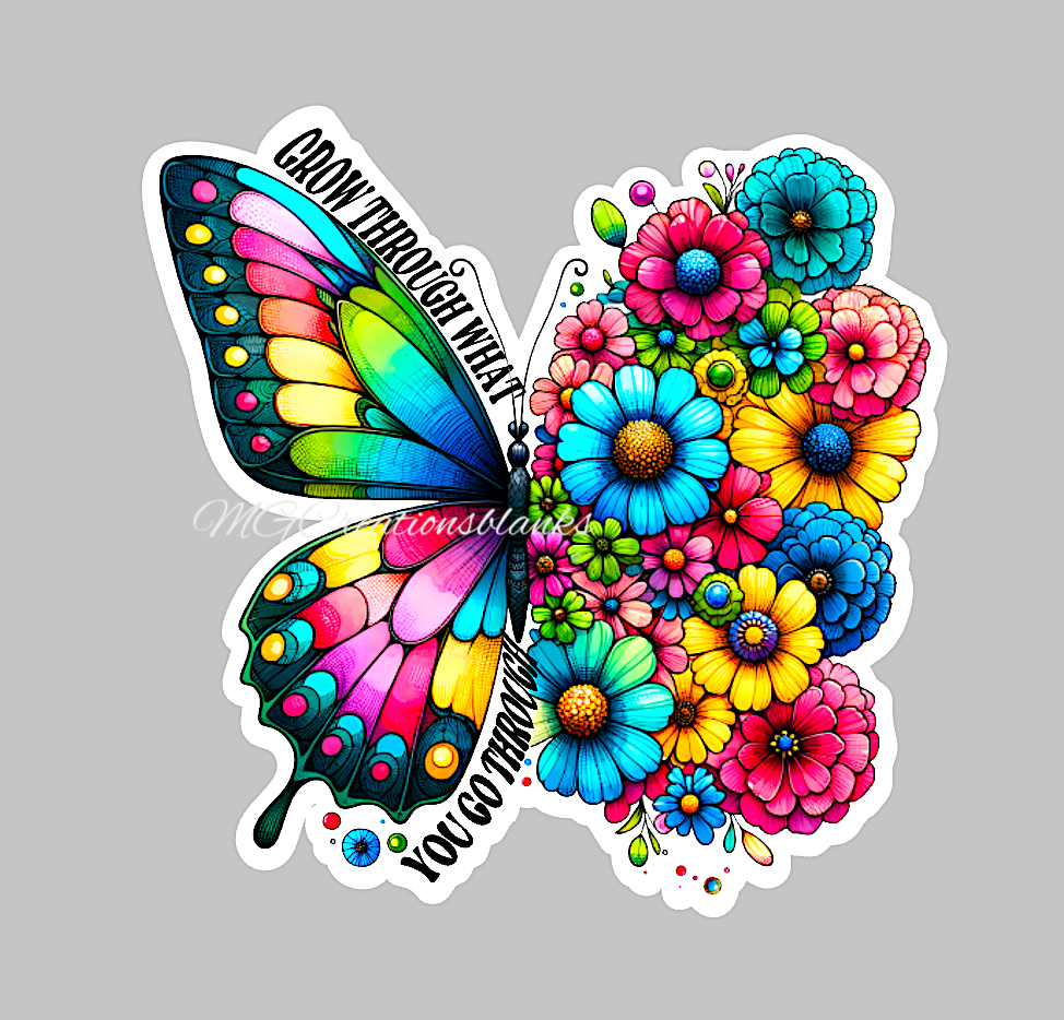 Grow through what you go through acrylic blanks & vinyl decal, acrylic blank, decal, vinyl decal, cast acrylic, Growth clear acrylic blank, personal growth clear acrylic blank badge reel, motivation acrylic blank