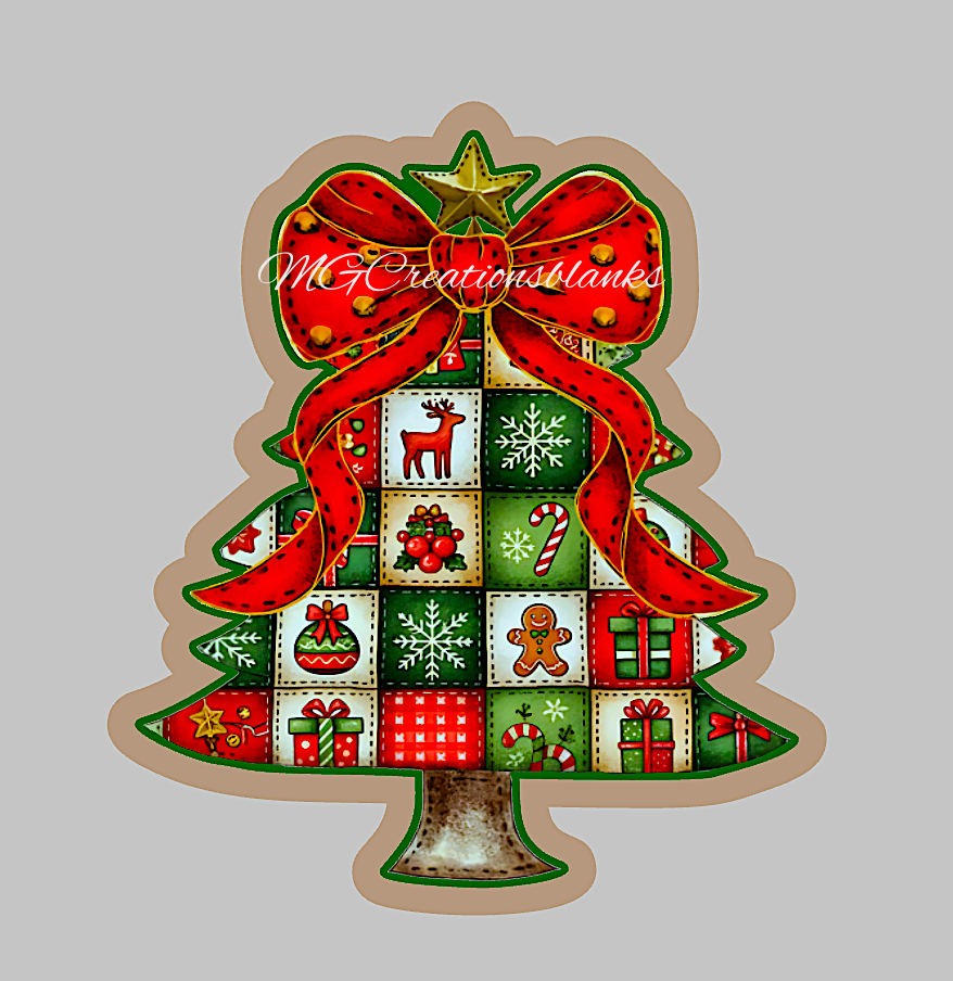 Patchwork Christmas Tree clear acrylic blank for badge reel with vinyl decal, tree DIY acrylic blank, Christmas tree decal, Christmas tree craft acrylic, Christmas Tree acrylic blank (Copy)