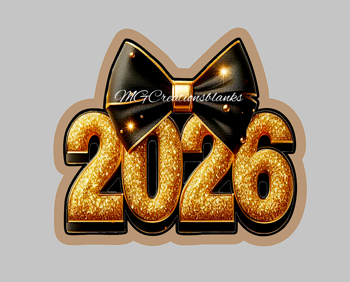 Happy New Year clear acrylic blank for badge reel with vinyl decal, 2026 acrylic blank, Happy New Year badge reel, Happy New Year acrylic blank