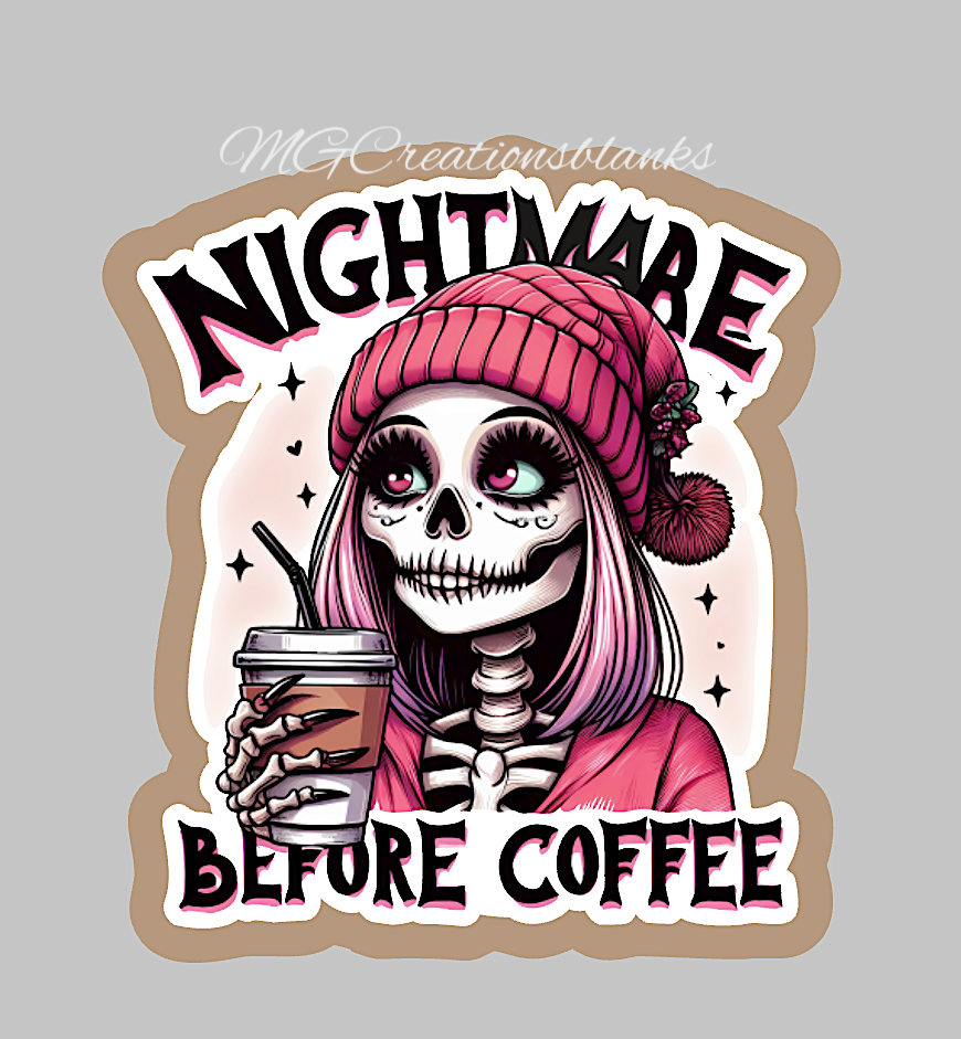 Nightmare before coffee clear acrylic blank for badge reel with vinyl decal, Christmas skeleton DIY acrylic blank, Christmas coffee craft acrylic, Christmas acrylic blank