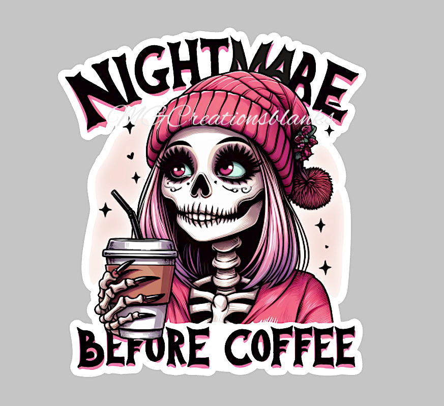 Nightmare before coffee clear acrylic blank for badge reel with vinyl decal, Christmas skeleton DIY acrylic blank, Christmas coffee craft acrylic, Christmas acrylic blank