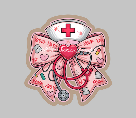 Valentine Nurse stethoscope clear acrylic blank for badge reels with vinyl decal, Valentine bow acrylic blank, Valentine nurse vinyl decal, Valentine Teacher acrylic blank, Stethos acrylic blanks