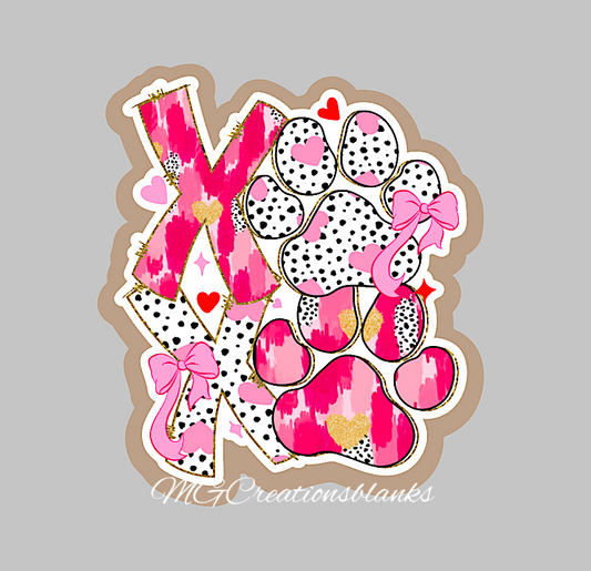 Dog paws Hugh and kisses clear acrylic blanks for badge reels with vinyl decal, Dog paws XOXO acrylic blank, XOXO Valentine, heart acrylic blank, cat paws xoxo blank