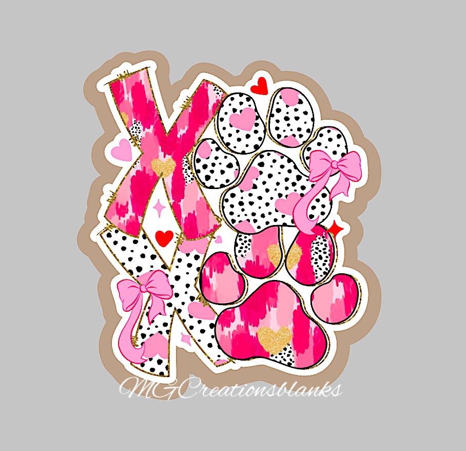 Dog paws Hugh and kisses clear acrylic blanks for badge reels with vinyl decal, Dog paws XOXO acrylic blank, XOXO Valentine, heart acrylic blank, cat paws xoxo blank