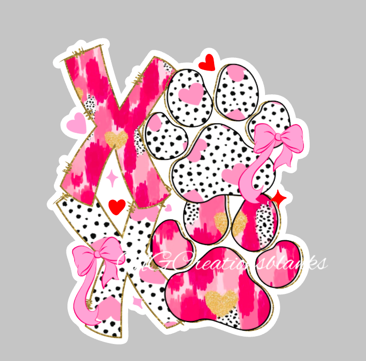 Dog paws Hugh and kisses clear acrylic blanks for badge reels with vinyl decal, Dog paws XOXO acrylic blank, XOXO Valentine, heart acrylic blank, cat paws xoxo blank