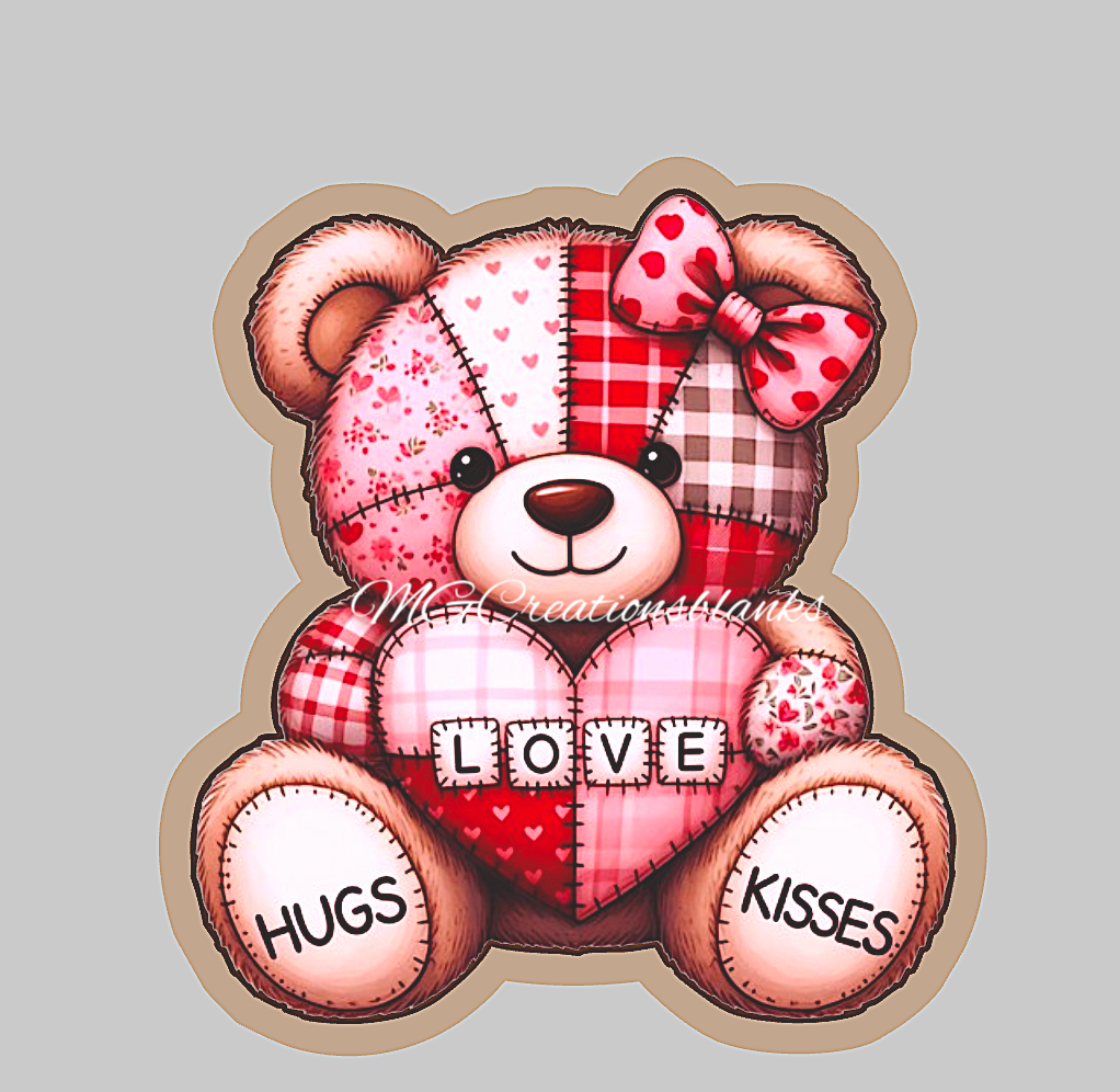 Valentine Bear clear acrylic blank for badge reels with vinyl decal, Valentine teddy bear acrylic blank, Valentine bear DIY acrylic blank