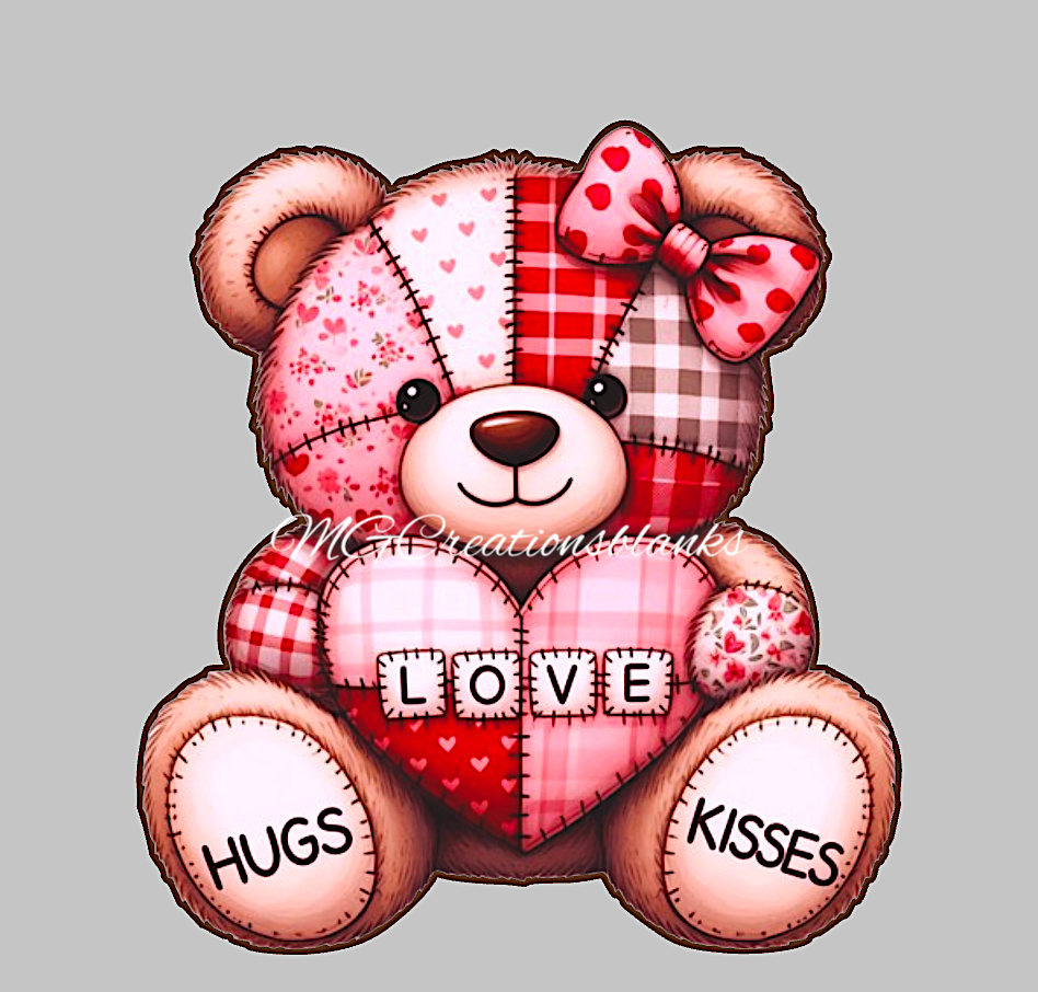 Valentine Bear clear acrylic blank for badge reels with vinyl decal, Valentine teddy bear acrylic blank, Valentine bear DIY acrylic blank