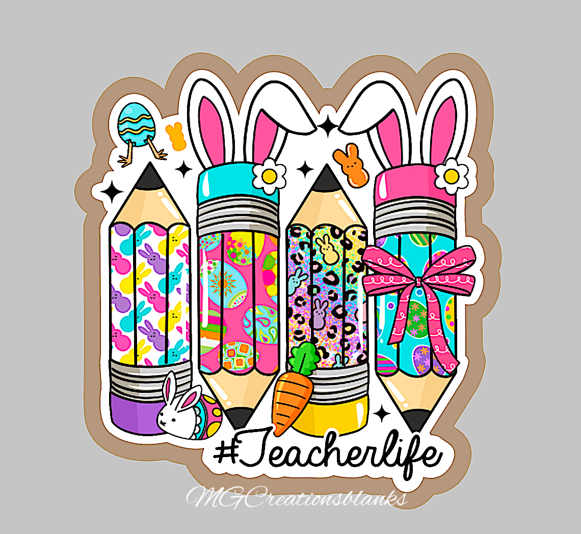 Teacher Easter bunny pencils clear acrylic blank for badge reels with vinyl decal, Easter pencils acrylic blank, Teacher easter pencils decal, Easter DIY acrylic blank, Bunny craft blanks