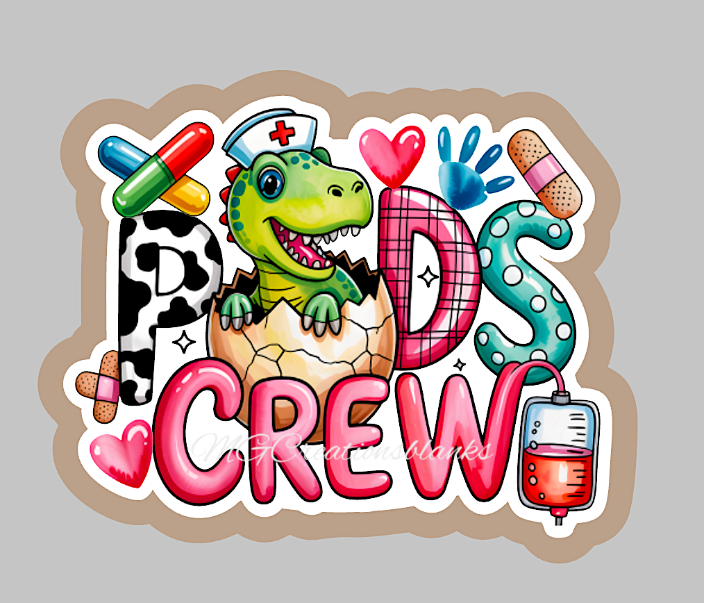 Pediatric crew acrylic blanks for badge reels & vinyl decal, PEDS crew craft acrylic blank, Pediatric Nurse badge reel, PEDS