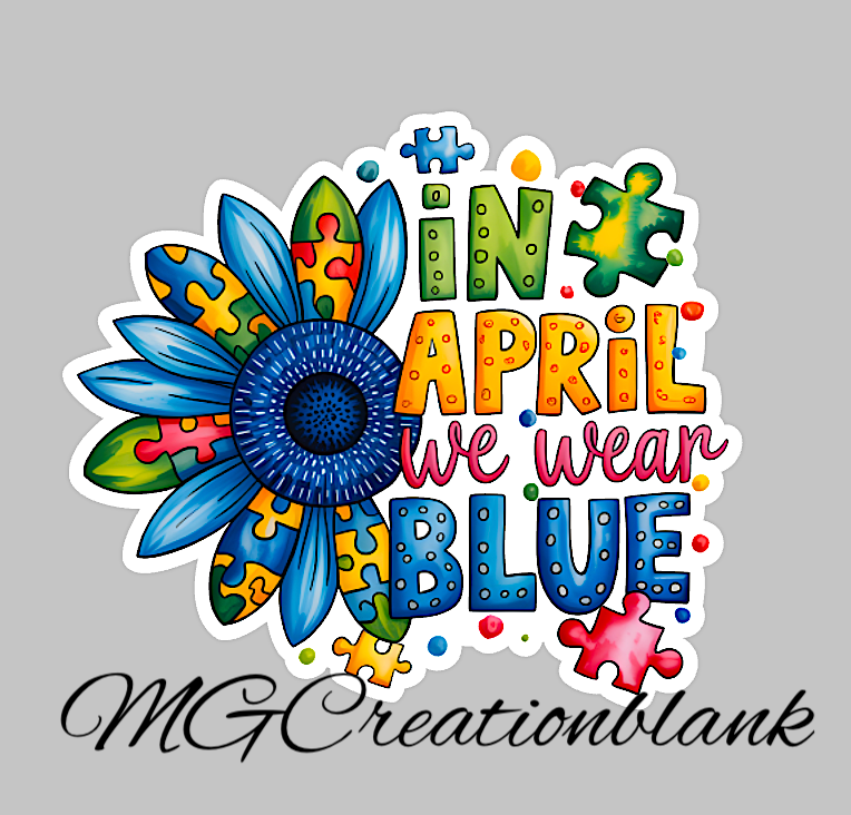 In April We Wear Blue Autism awareness clear acrylic blanks & vinyl decal, Autism awareness DIY craft blank, autism badge reel supplies, autism craft acrylic blank