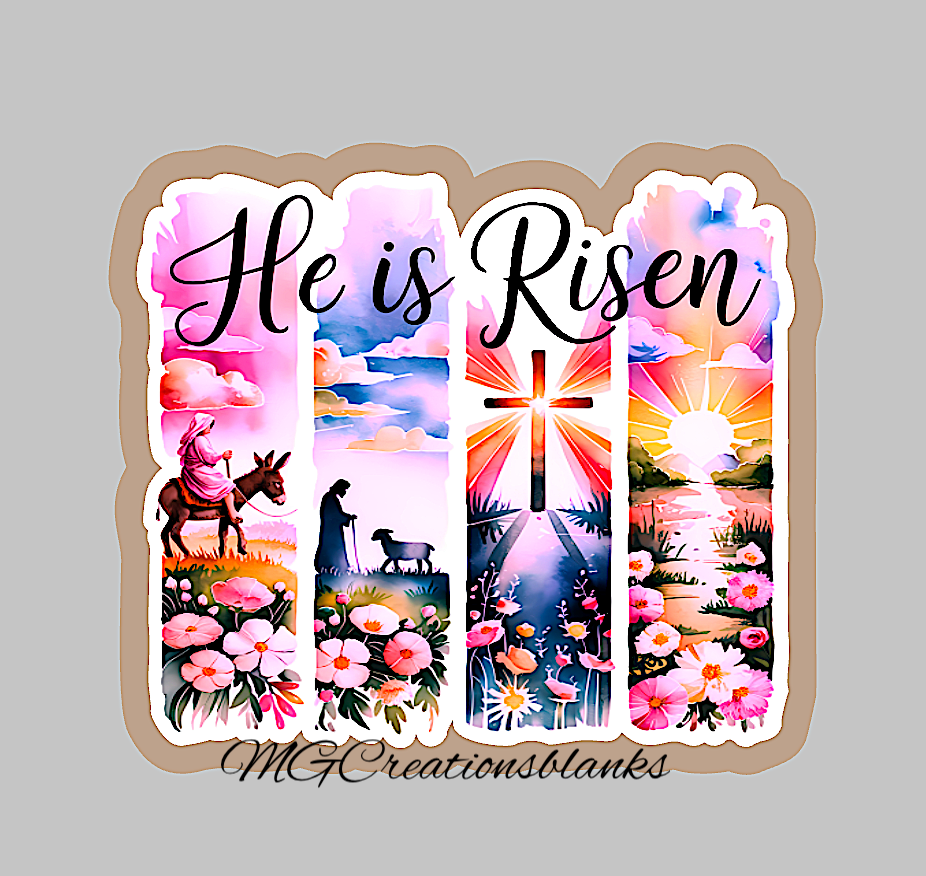He is risen Easter clear acrylic blanks for badge reels with vinyl decal, Easter acrylic blank, Easter acrylic blank, He is Risen DIY craft blank