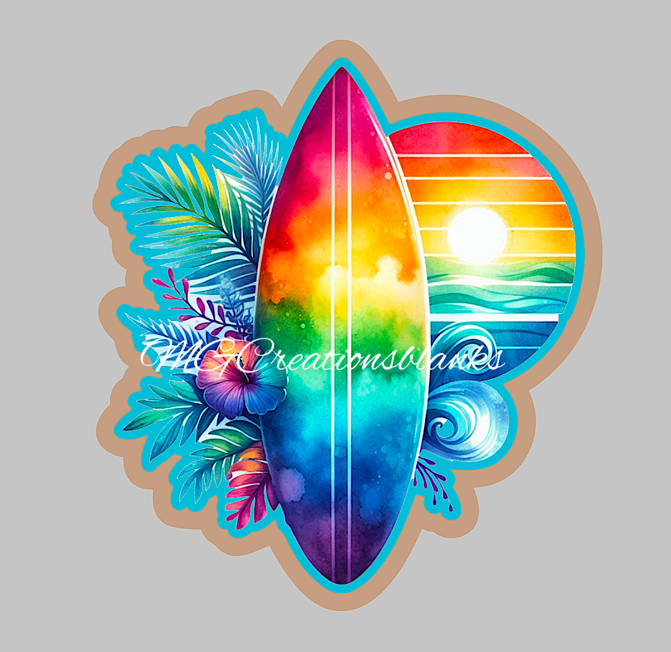 Summer Beach surfboard acrylic blank for badge reels & vinyl decal, summer surfboard DIY craft blank, Beach surfboard badge reel blank