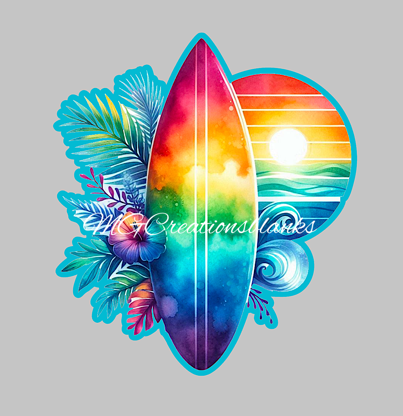 Summer Beach surfboard acrylic blank for badge reels & vinyl decal, summer surfboard DIY craft blank, Beach surfboard badge reel blank