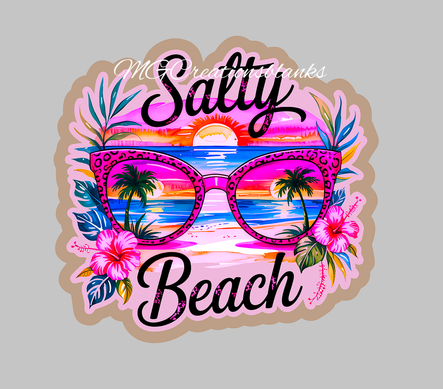 Salty Beach acrylic blank for badge reels & vinyl decal, summer acrylic blank, summer DIY craft blank, Salty Beach badge reel blank