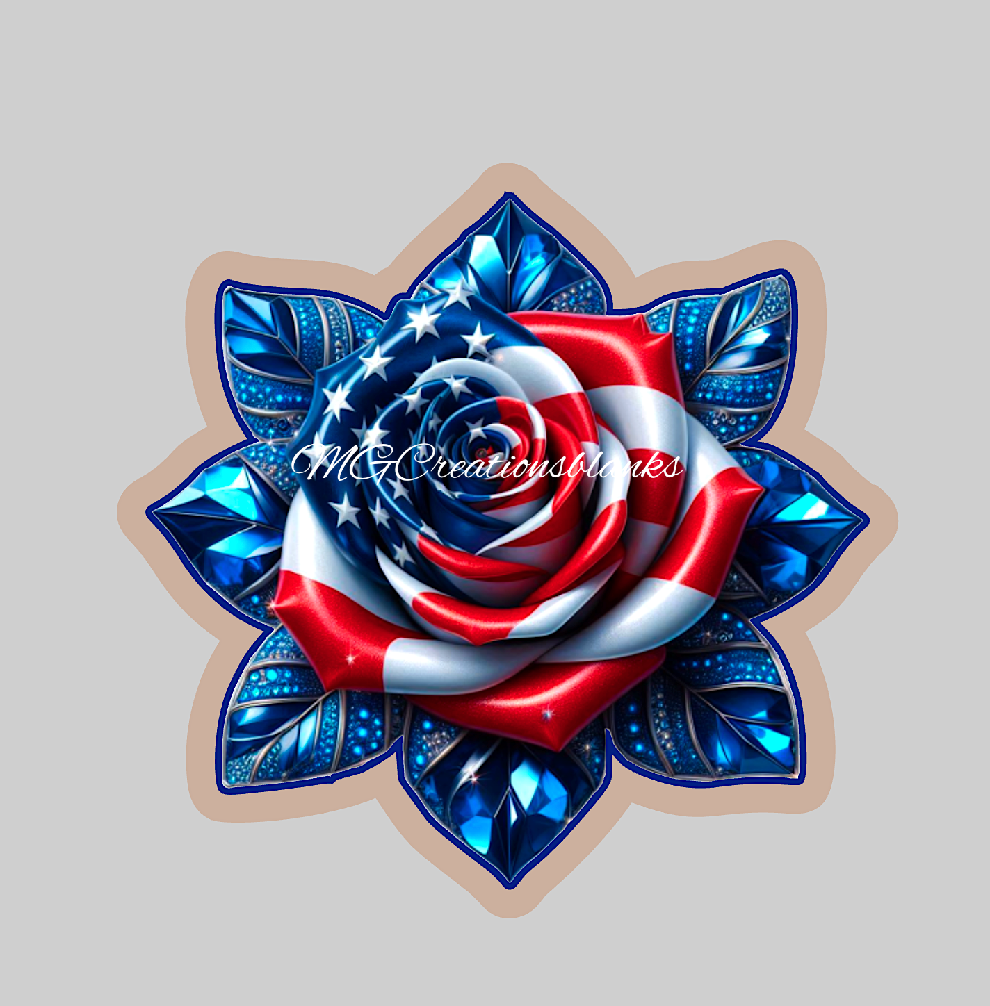 4th of July rose clear acrylic blanks for badge reels with vinyl decal, 4th of July flower DIY blank, US flag rose DIY blank