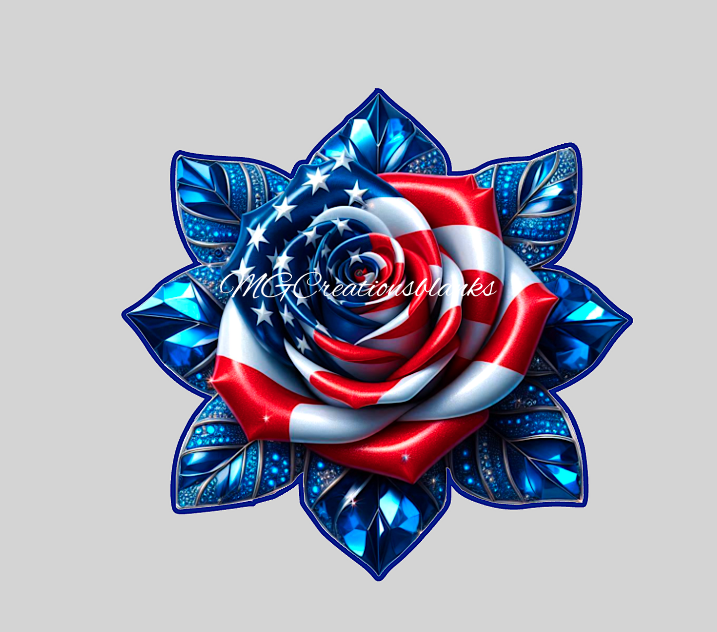 4th of July rose clear acrylic blanks for badge reels with vinyl decal, 4th of July flower DIY blank, US flag rose DIY blank