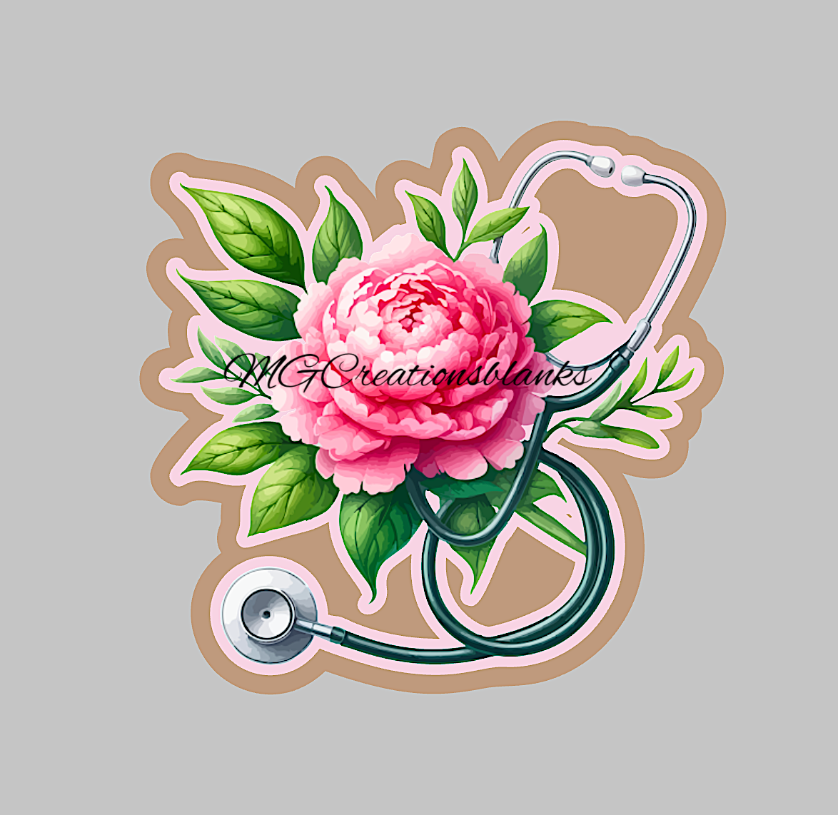 Peony flower stethoscope acrylic blank for badge reels & vinyl decal, stethoscope acrylic blank, medical craft acrylic blank, reel, nurse badge reel, Peony stethoscope DIY blank