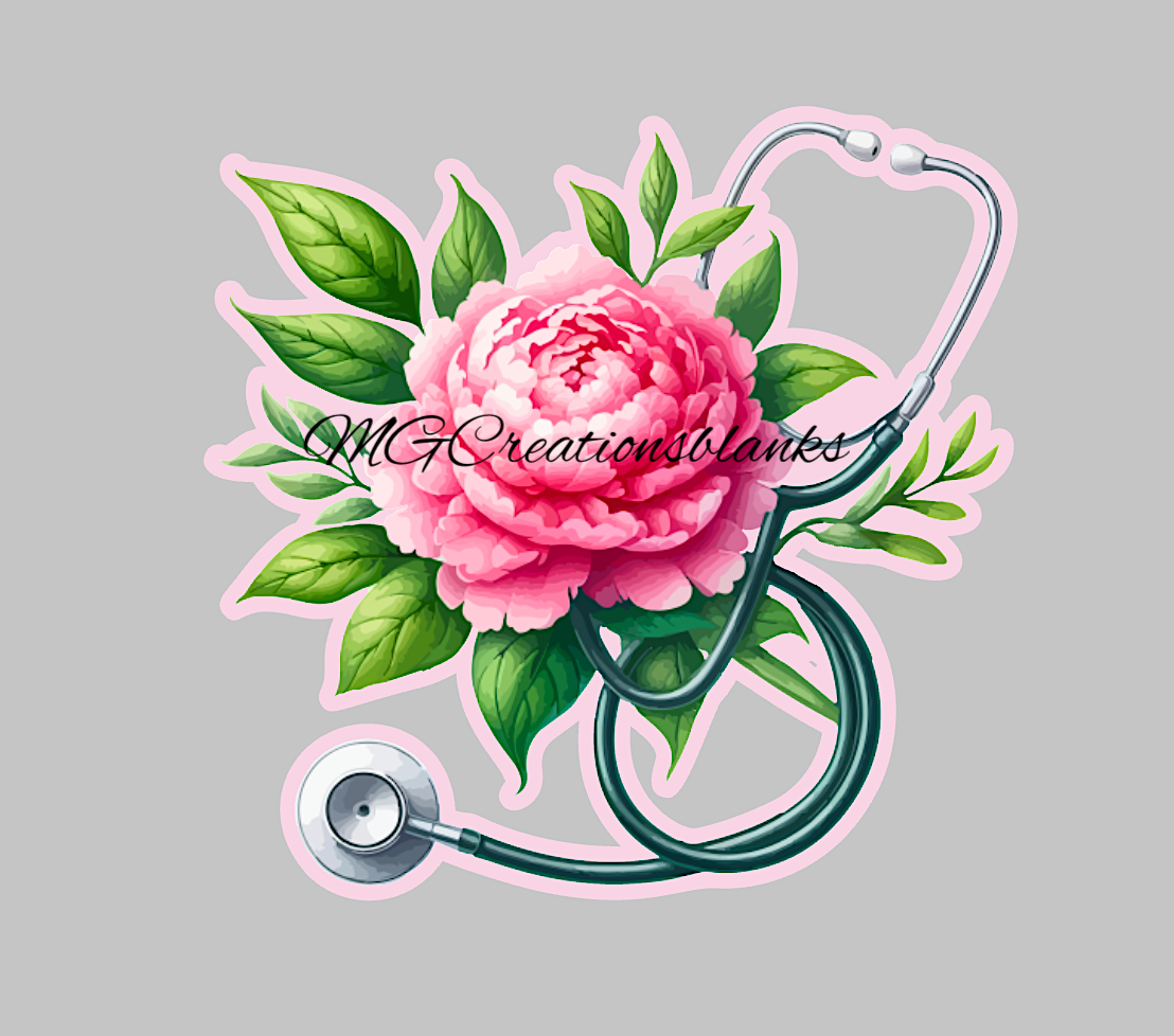 Peony flower stethoscope acrylic blank for badge reels & vinyl decal, stethoscope acrylic blank, medical craft acrylic blank, reel, nurse badge reel, Peony stethoscope DIY blank