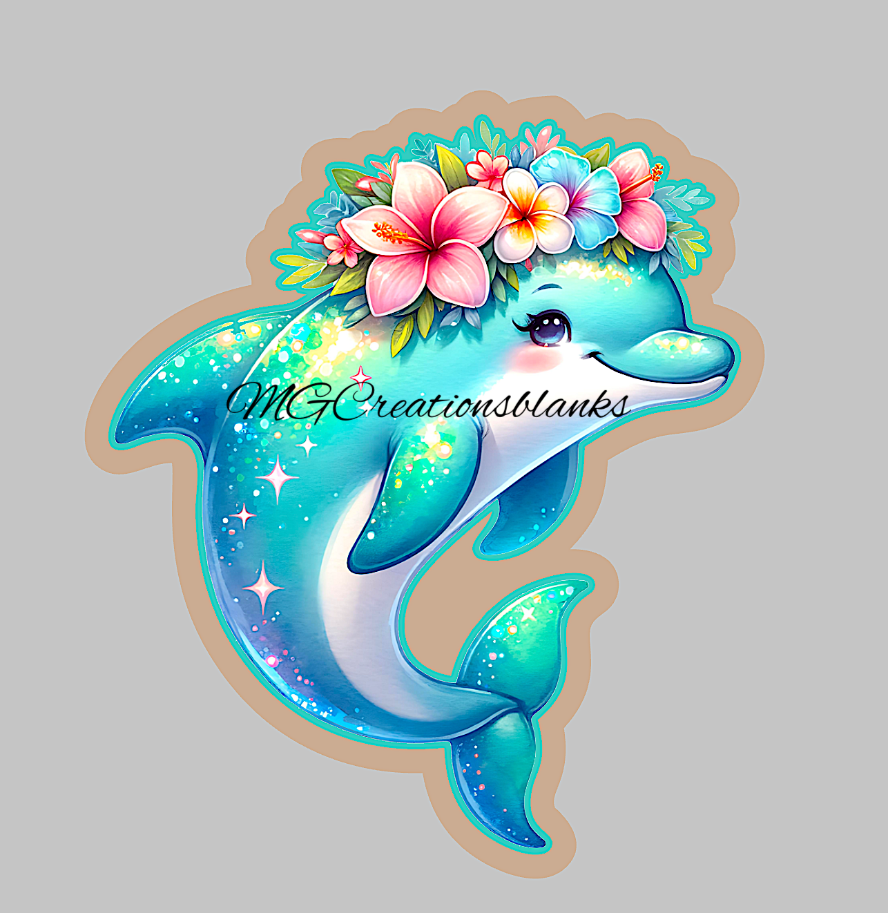 Dolphin clear acrylic blank for badge reel with vinyl decal, dolphin DIY acrylic blank, dolphin craft animal, under the sea animals