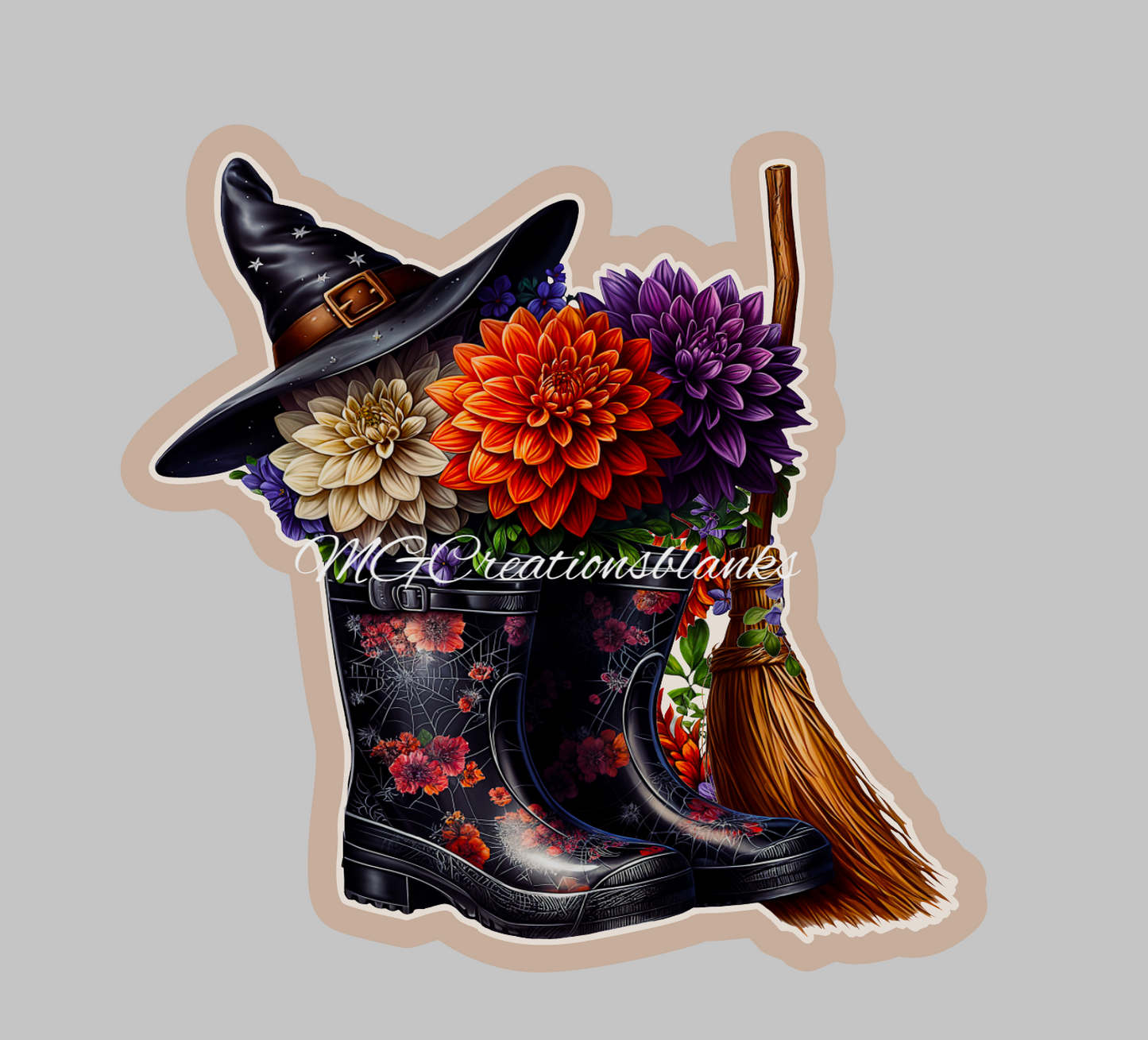 Halloween witch boots clear acrylic blanks for badge reels with vinyl decal, witch boots DIY craft blank, witch DIY decal, halloween floral boots acrylic blank, Halloween craft blank