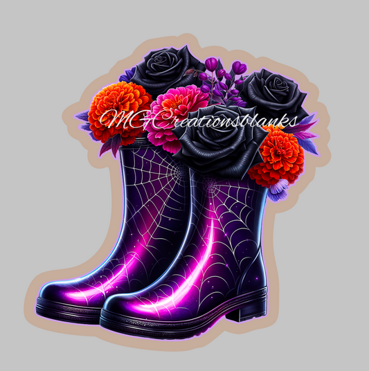 Halloween witch boots clear acrylic blanks for badge reels with vinyl decal, witch boots DIY craft blank, witch DIY decal, halloween floral boots acrylic blank, Halloween craft blank