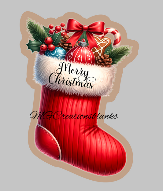 Christmas stocking clear acrylic blank for badge reel with vinyl decal, holiday stocking DIY craft blank, Santa Christmas stocking acrylic blank, Christmas stocking acrylic blank