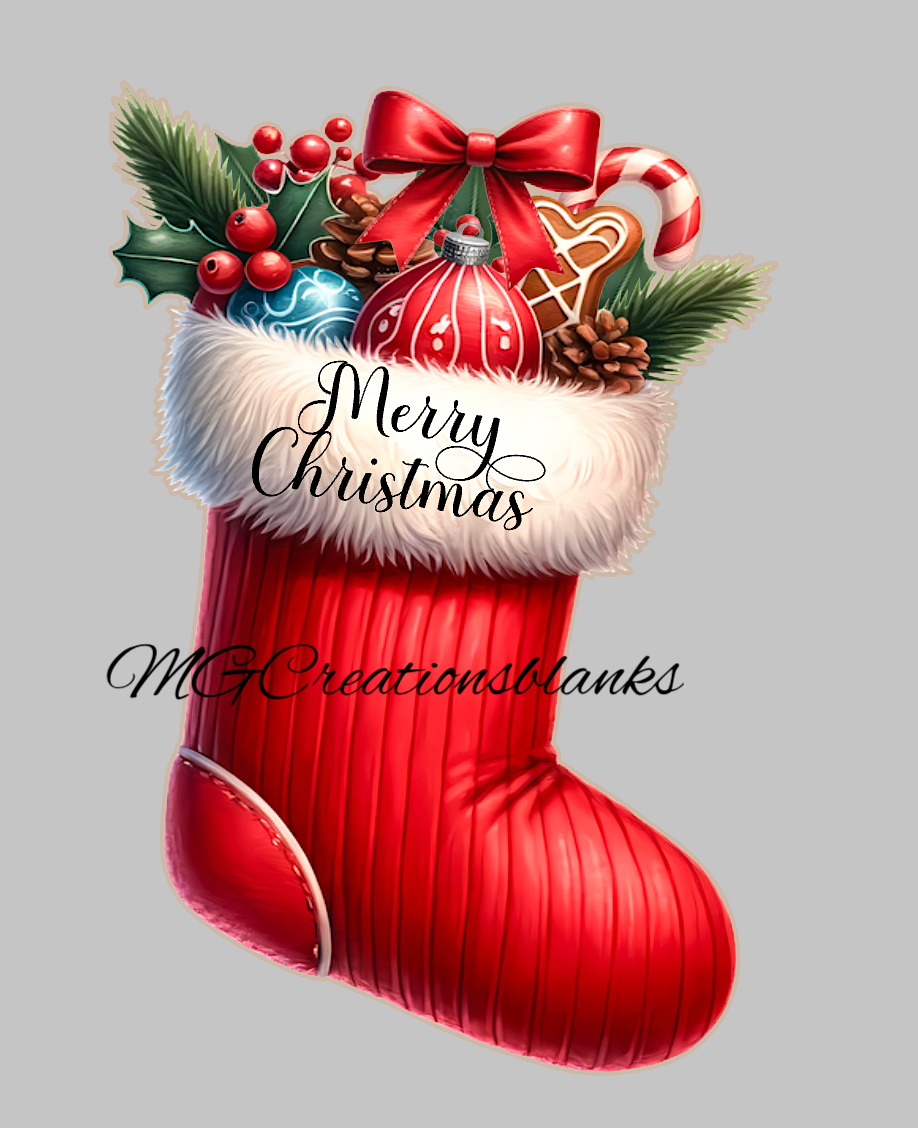 Christmas stocking clear acrylic blank for badge reel with vinyl decal, holiday stocking DIY craft blank, Santa Christmas stocking acrylic blank, Christmas stocking acrylic blank