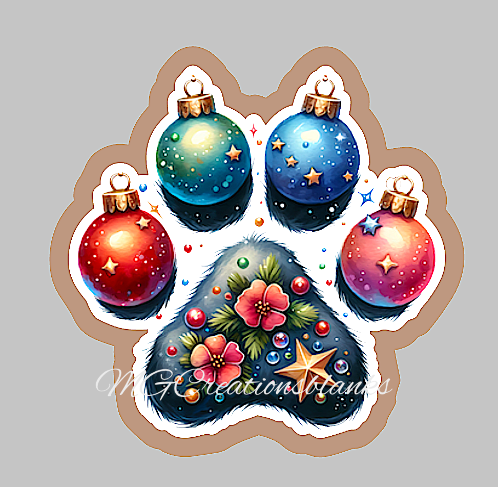 Christmas ornament paw acrylic blank for badge reels & vinyl decal, pad DIY acrylic blank, ornament paw craft acrylic blank, Holiday ornament paw craft blank