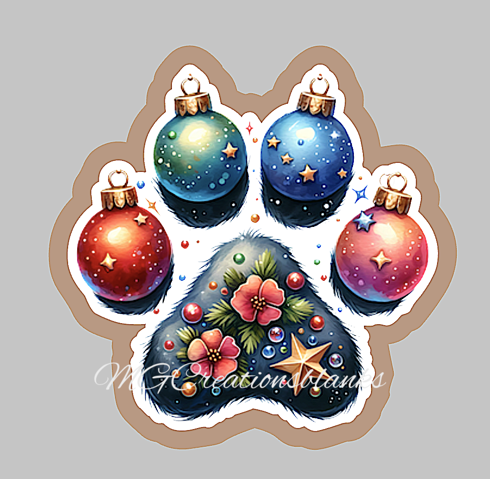 Christmas ornament paw acrylic blank for badge reels & vinyl decal, pad DIY acrylic blank, ornament paw craft acrylic blank, Holiday ornament paw craft blank
