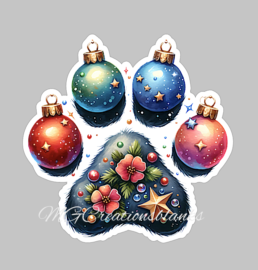 Christmas ornament paw acrylic blank for badge reels & vinyl decal, pad DIY acrylic blank, ornament paw craft acrylic blank, Holiday ornament paw craft blank