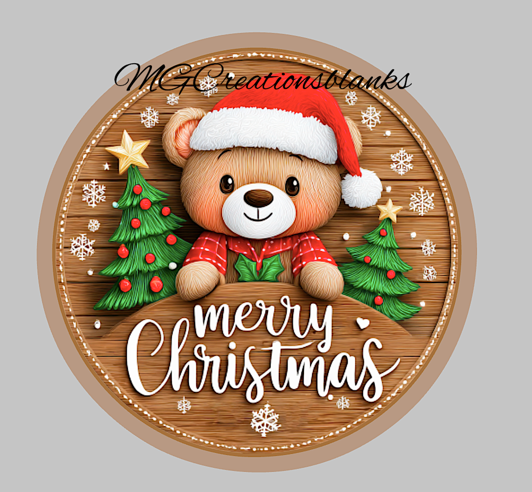 Merry Christmas Bear clear acrylic blank for badge reel with vinyl decal, Teddy bear acrylic blank, Merry Christmas teddy bear DIY craft blank, Merry Christmas acrylic DIY blank