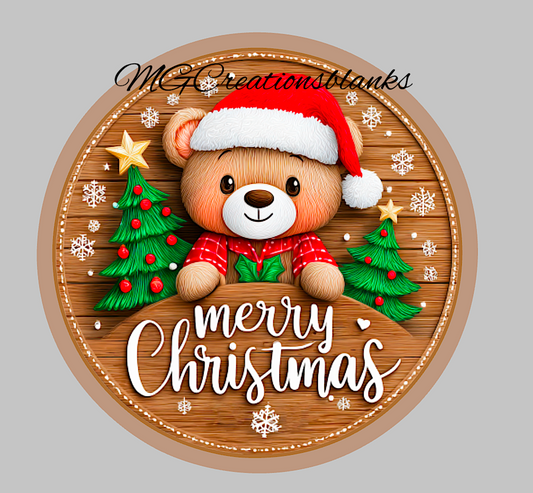 Merry Christmas Bear clear acrylic blank for badge reel with vinyl decal, Teddy bear acrylic blank, Merry Christmas teddy bear DIY craft blank, Merry Christmas acrylic DIY blank